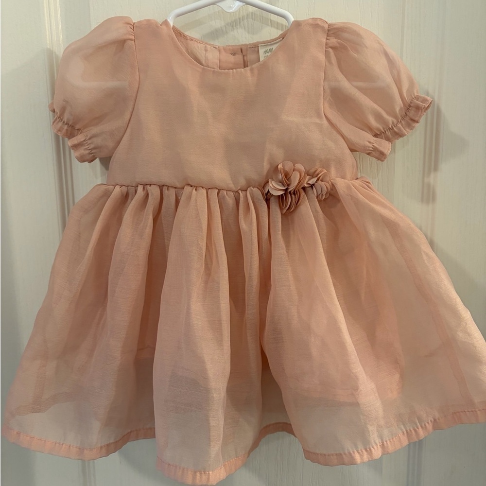 H&M Peach Sheer Party Dress with Flower Accent